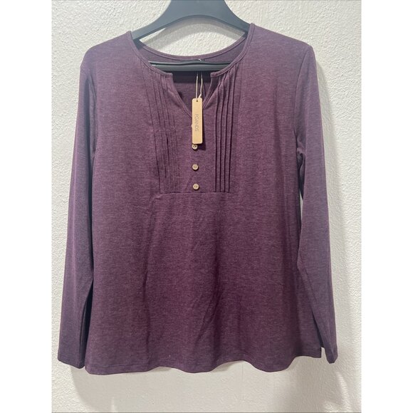PGANDS Tunic Women Size L Purple Split V Neck Pleated Long Sleeve NWT - Picture 1 of 10